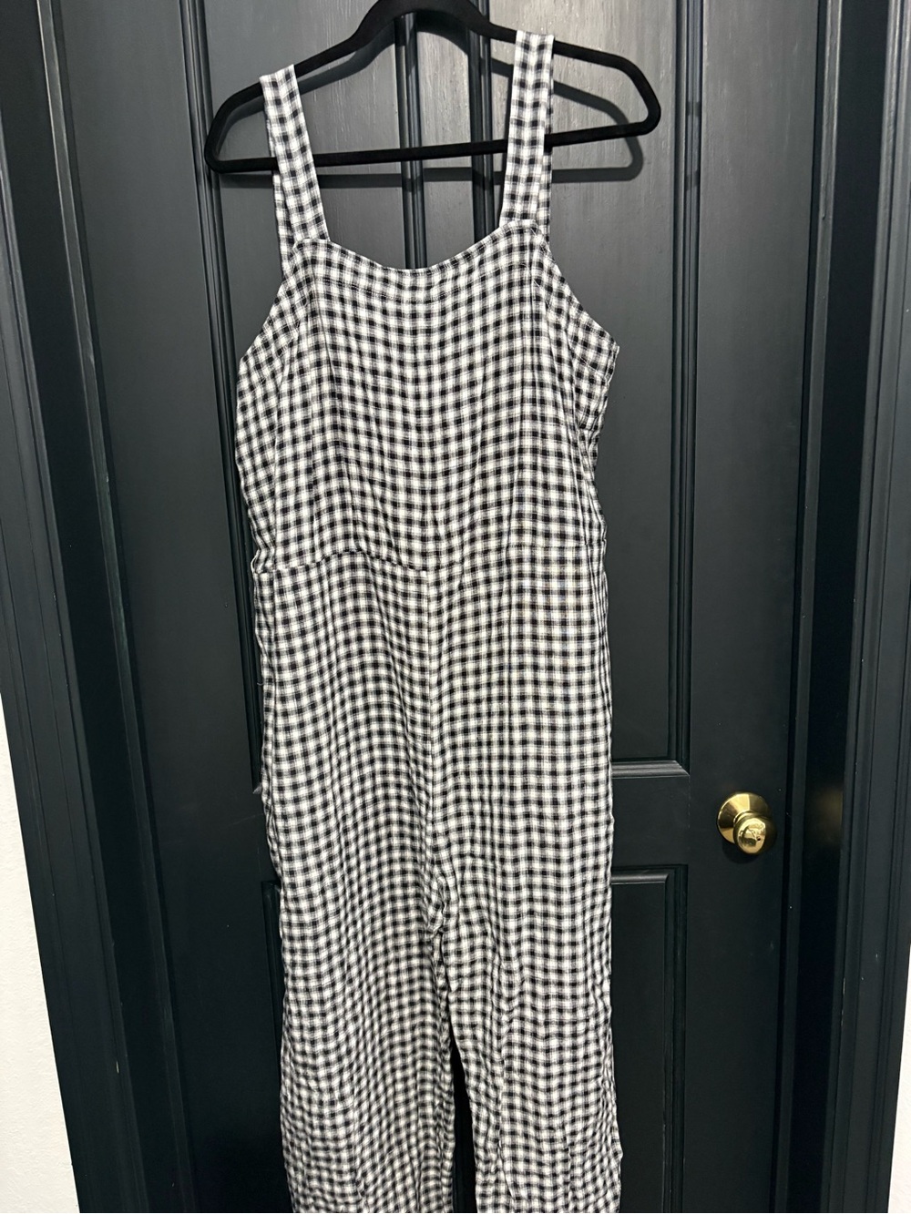 Quince 100% linen B&W Gingham Jumpsuit - Picture 3 of 6